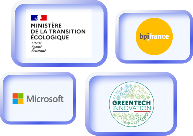 Logos de BPI France - Greentech Innovation - Microsoft et Ministère de la transition écologique